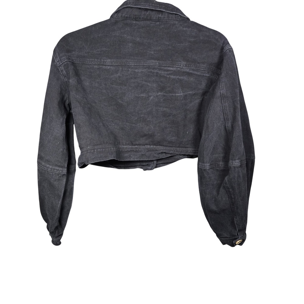 Missguided Womens Cropped Denim Jacket Washed Black Button Front Size US 4 - Picture 4 of 4